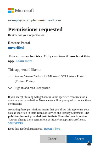 M365 Restore Portal Permissions